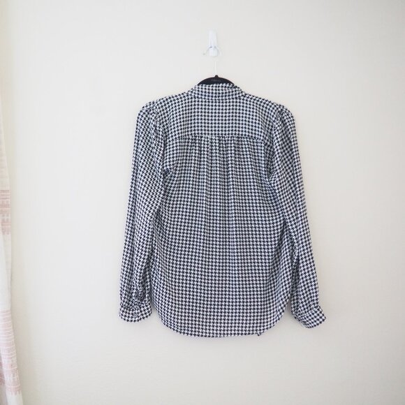 J. Crew Black White Houndstooth Long Sleeve Tie-Neck Button Down Blouse sz S - Picture 7 of 7